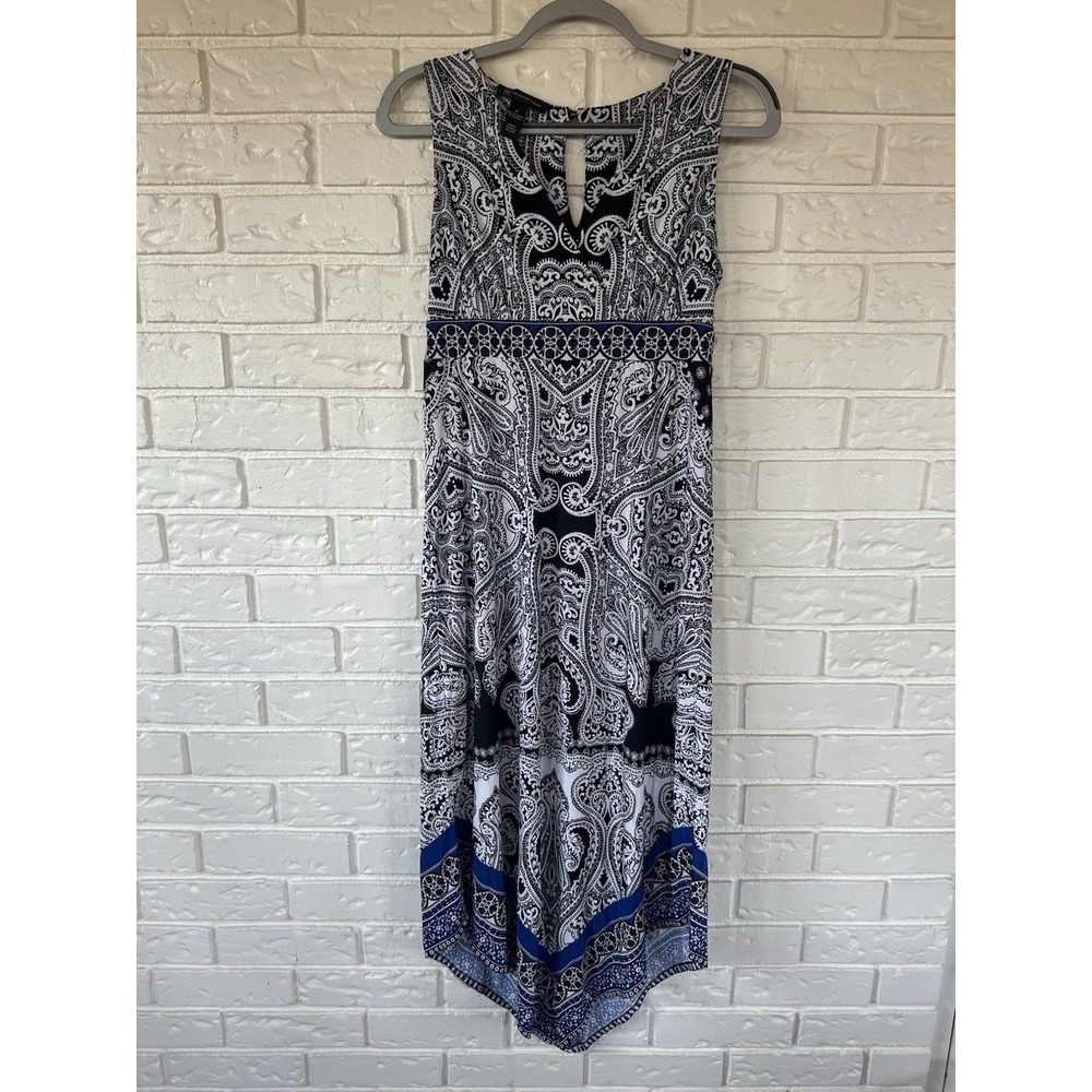 INC International Concepts M Black White Paisley Midi‎ Dress Handkerchief Hem